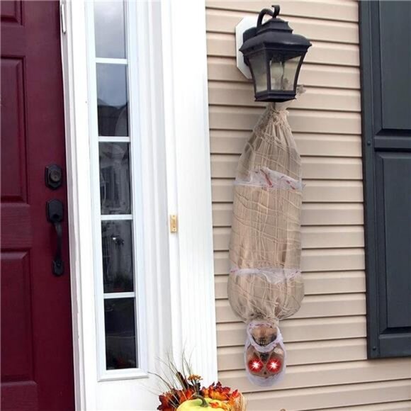 35" Halloween Animated Hanging Corpse with LED Light Up Eyes & Sound Effect - Picture 3 of 8